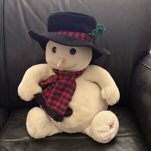 1997 Snowden Snowman Plush with Black Hat and Red Scarf